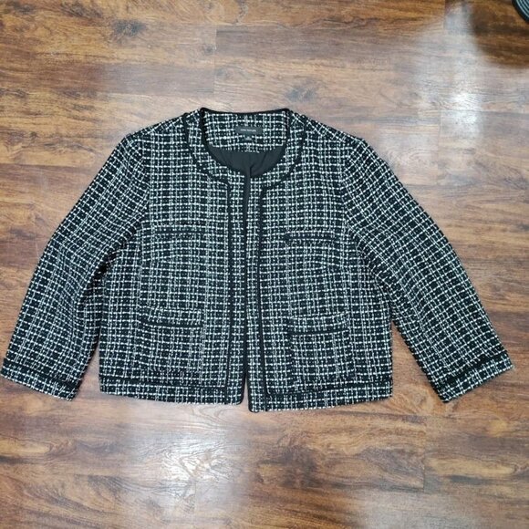Ann Taylor Tweed Long Sleeve Open Office Work Preppy Blazer Jacket Black US 18 - Picture 5 of 14
